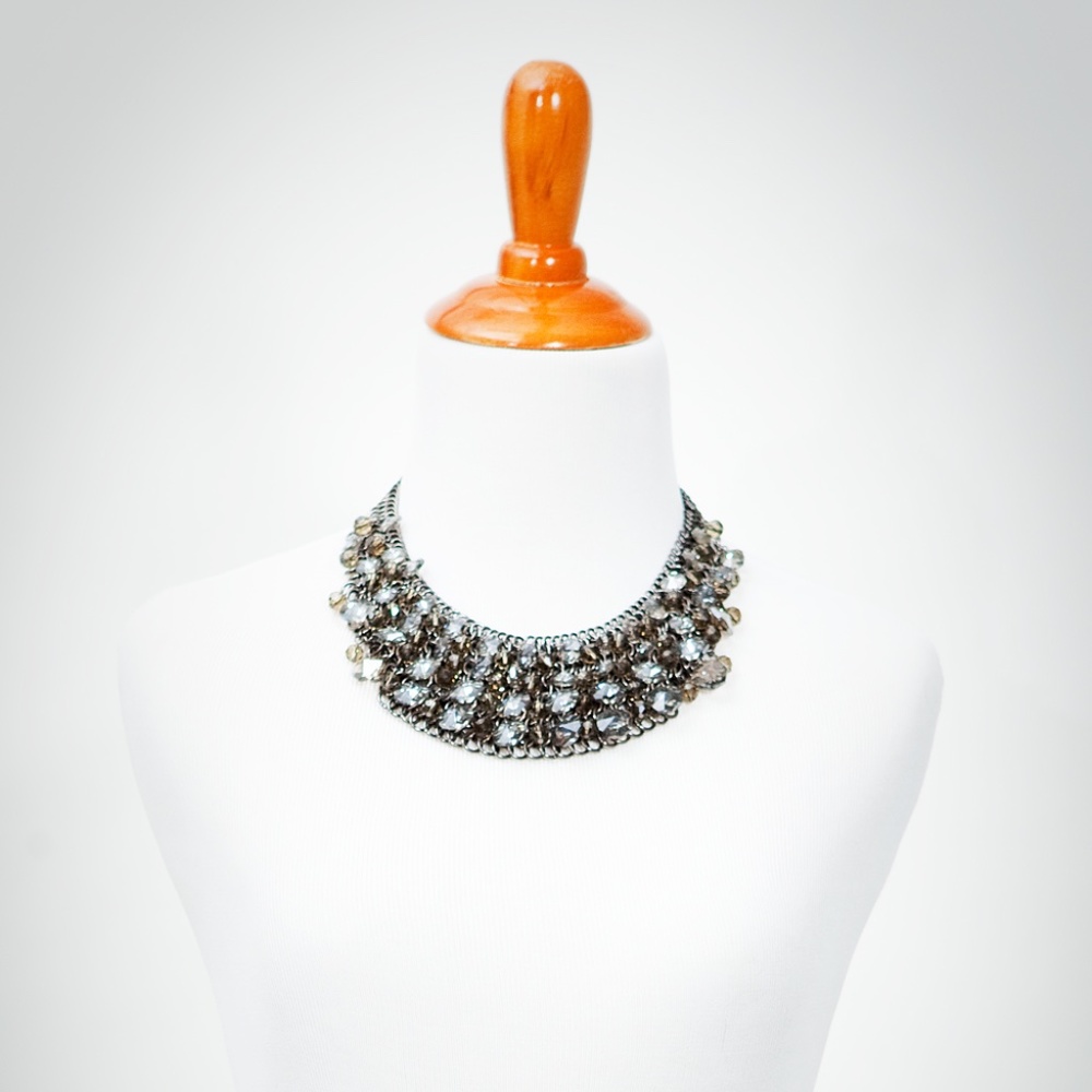Layered metal and glass beaded choker